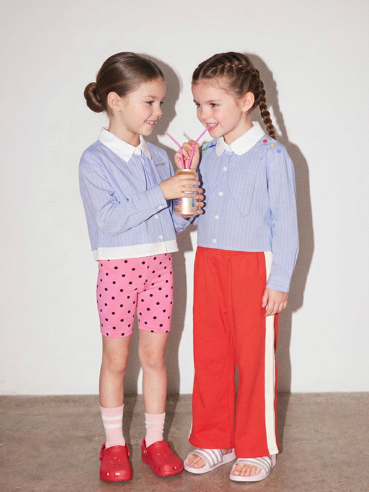 Preppy Contrast Collar Blue Check Cropped Long Sleeve Shirt For Kids | KINS CLASS