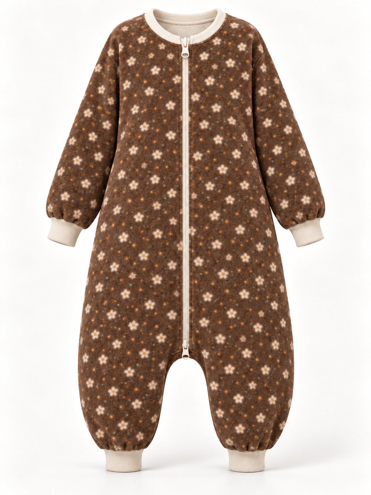 Floral Fleece Zip-Up Sleep Onesie – Chocolate Brown