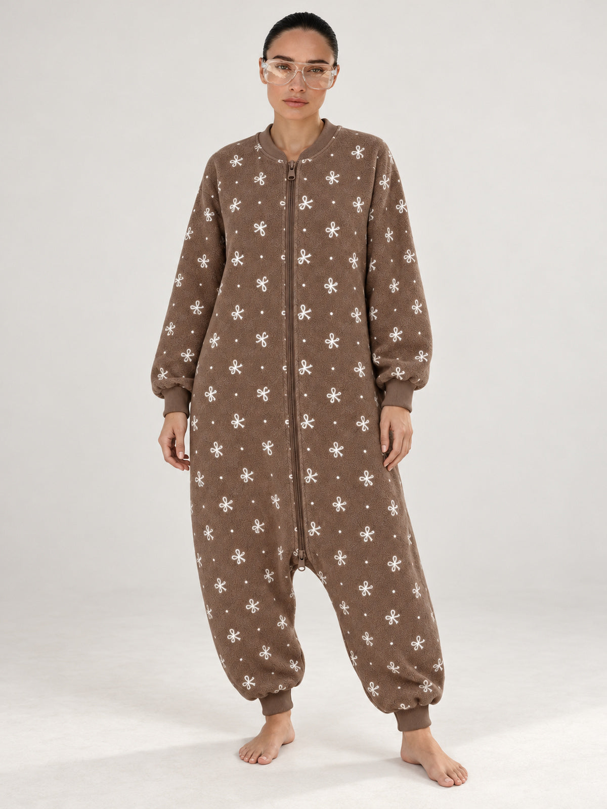 Coffee Brown Bow & Dot Fleece Family Matching Onesie