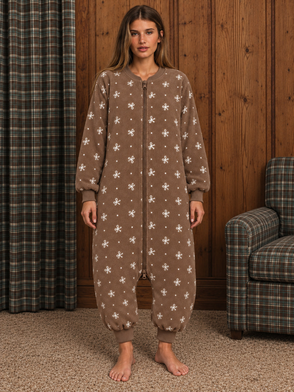 Coffee Brown Bow & Dot Fleece Family Matching Onesie